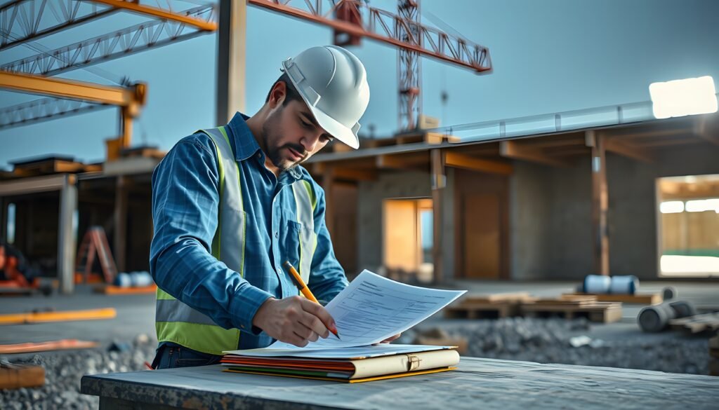 always make sure rules shot contractor filling out paperwork construction site