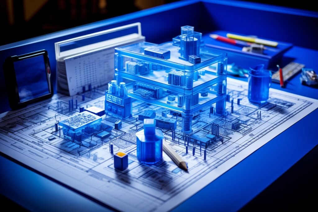 fice desk with blueprint (1)